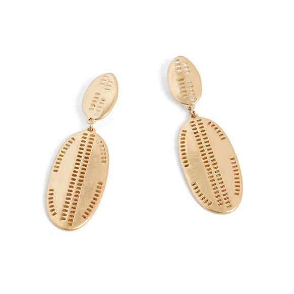 Gold Double Oval Dangle Statement Earrings - Picture 1 of 4